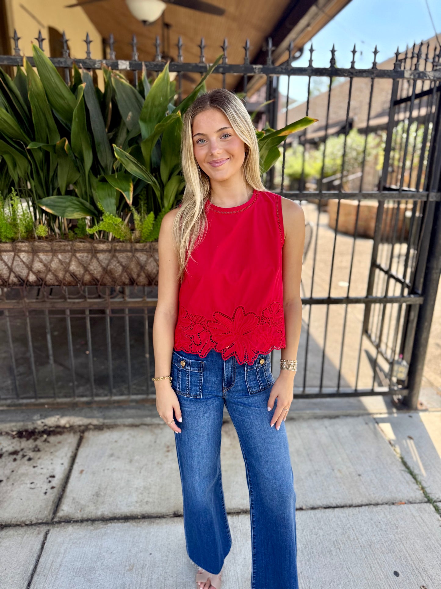 Kayla Eyelet Top- Red