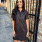 Tatiana Faux Leather Dress- Chocolate