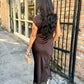 Meaux Mixed Lace Top- Brown