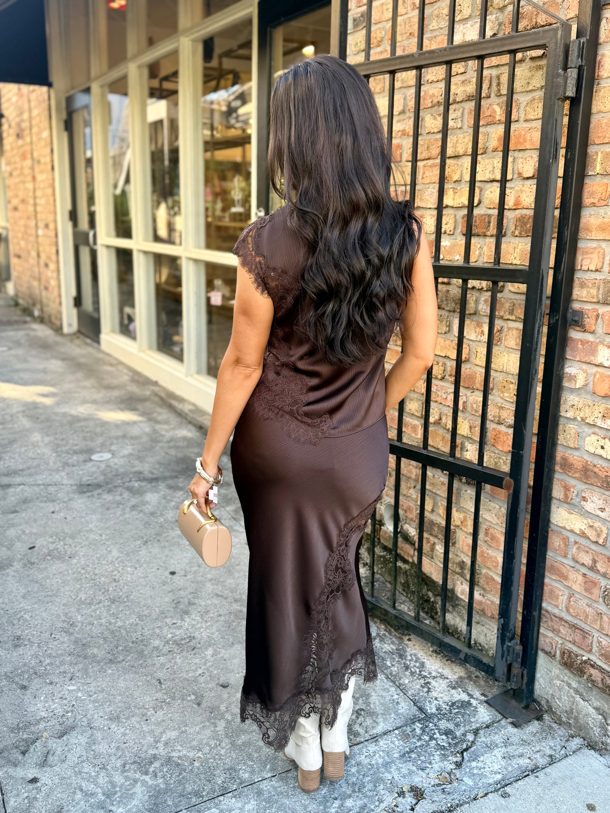 Meaux Mixed Lace Top- Brown
