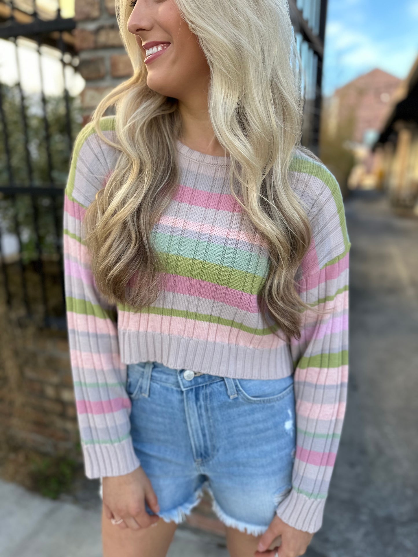 Hill Ribbed Stripe Sweater- Pink Multi