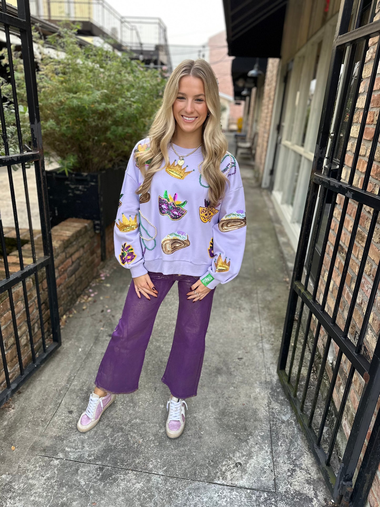 Mardi Gras Icon Sweatshirt- Lavender