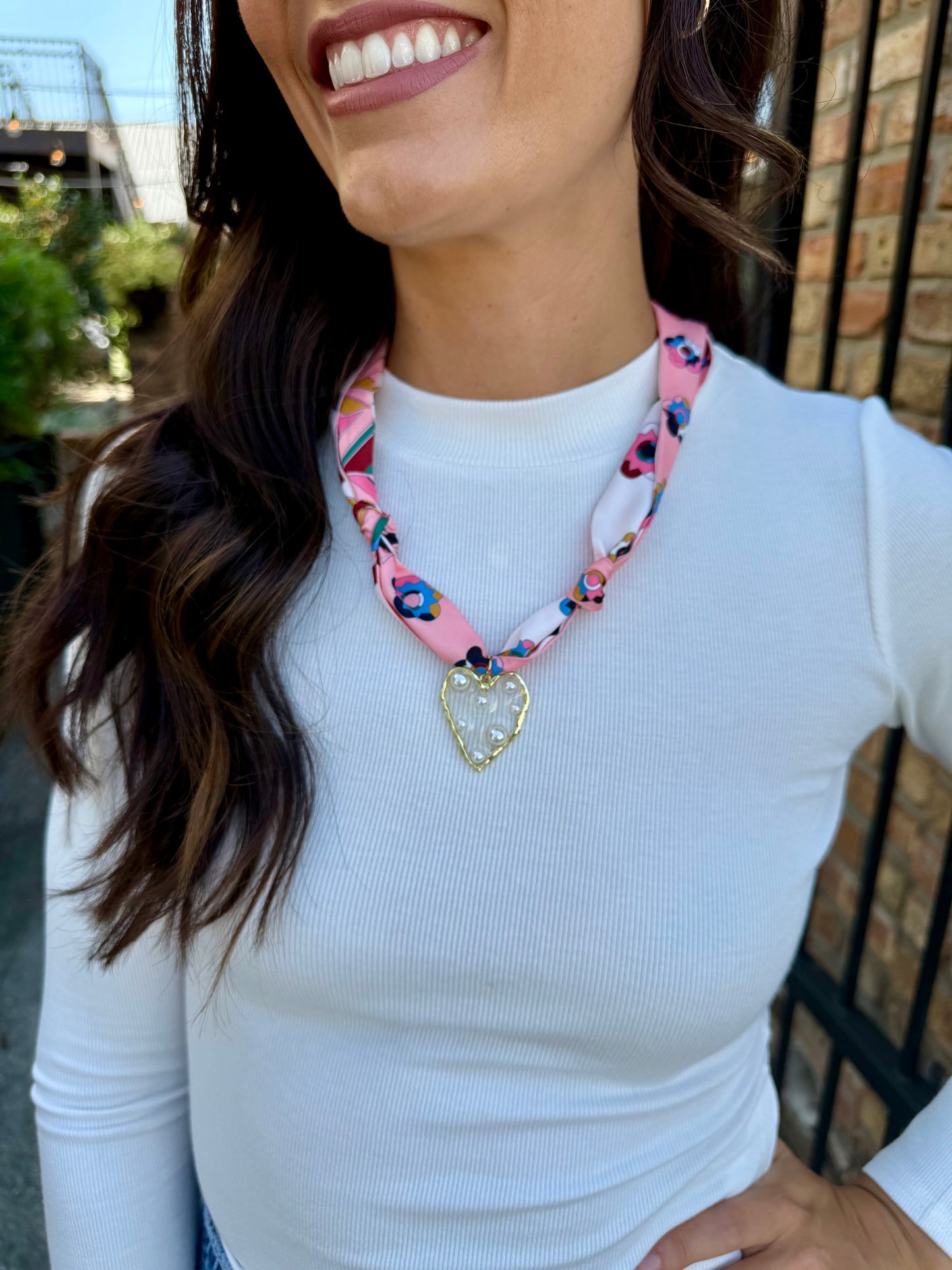 Scarf Necklace- Geo/Pearl Heart