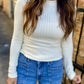 Maris Raised LS Knit Top- Ivory