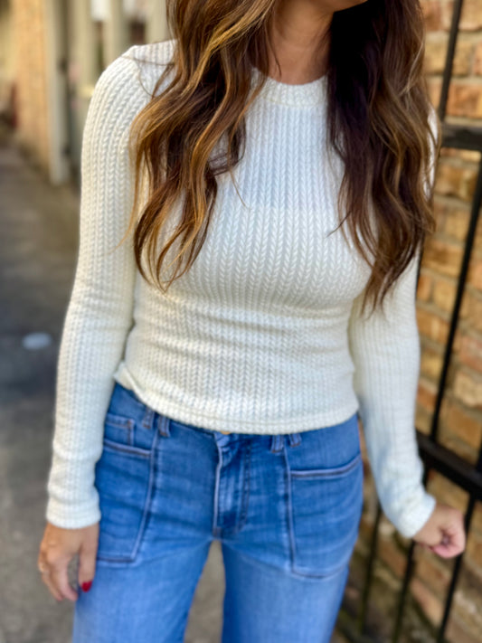 Maris Raised LS Knit Top- Ivory