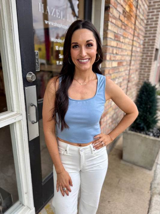 Dearly Square Neck Tank- Blue