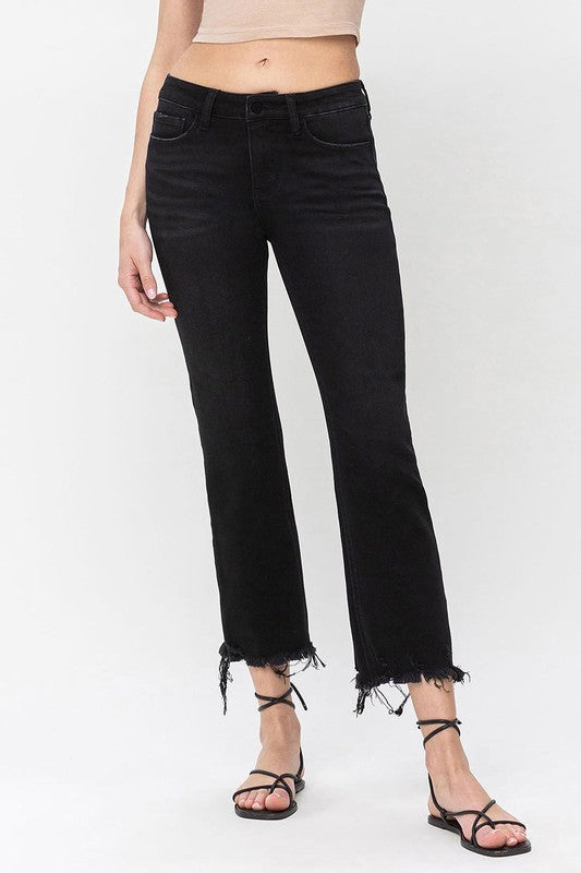 Grandeur Mid Rise Cropped Flare Denim- Black