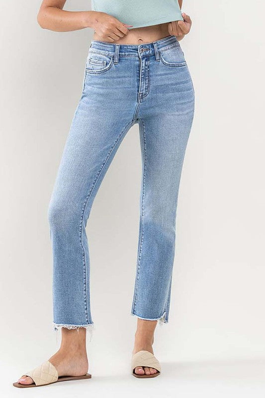 Striving (Bella) HR Cropped Flare Denim- Lt Blue