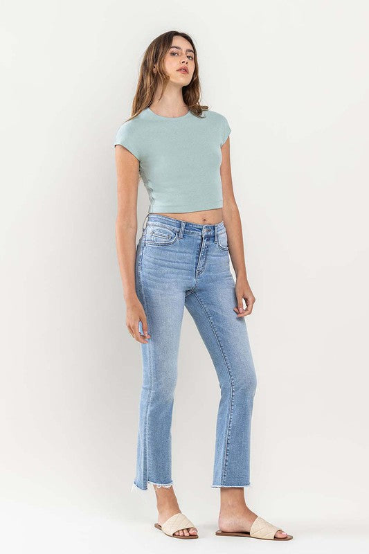 Striving (Bella) HR Cropped Flare Denim- Lt Blue