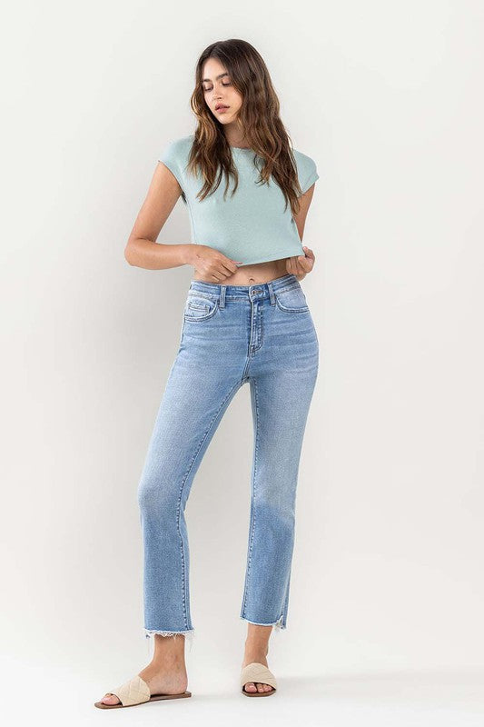 Striving (Bella) HR Cropped Flare Denim- Lt Blue