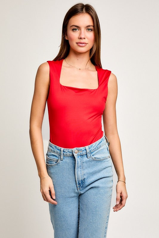 Shiloh Square Neck Bodysuit- Red