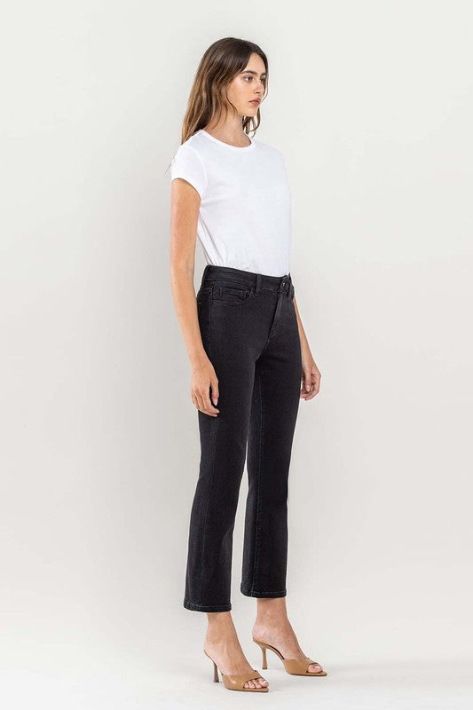 Refine High Rise Cropped Flare Denim- Black