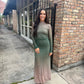 Embellished Mesh Maxi Skirt- Green