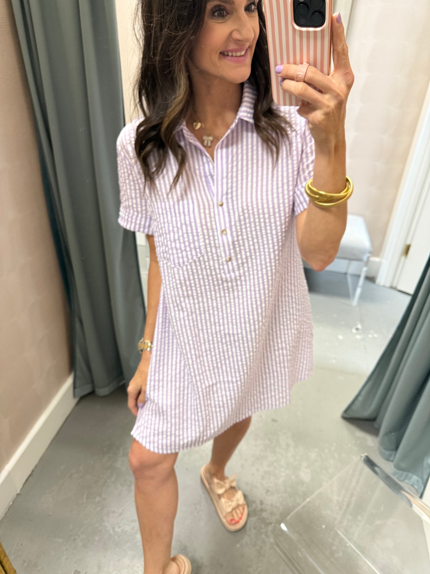 Day Striped Shirt Dress- Lavender
