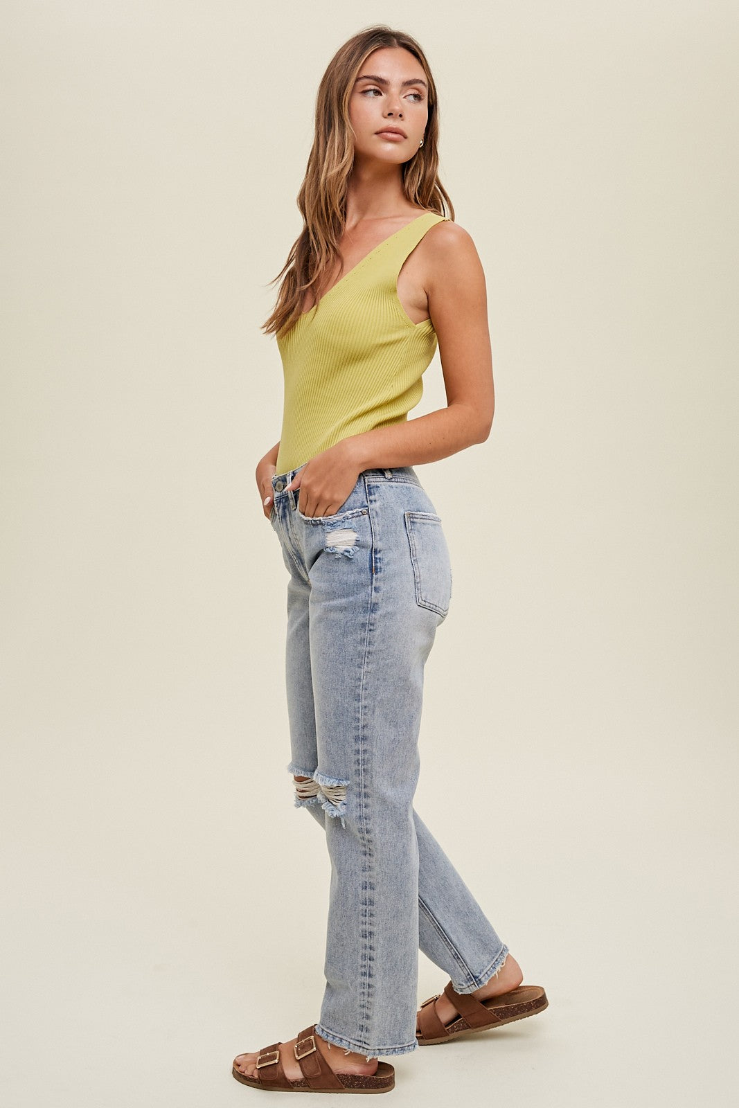 Bowen Ribbed Bodysuit- Avocado