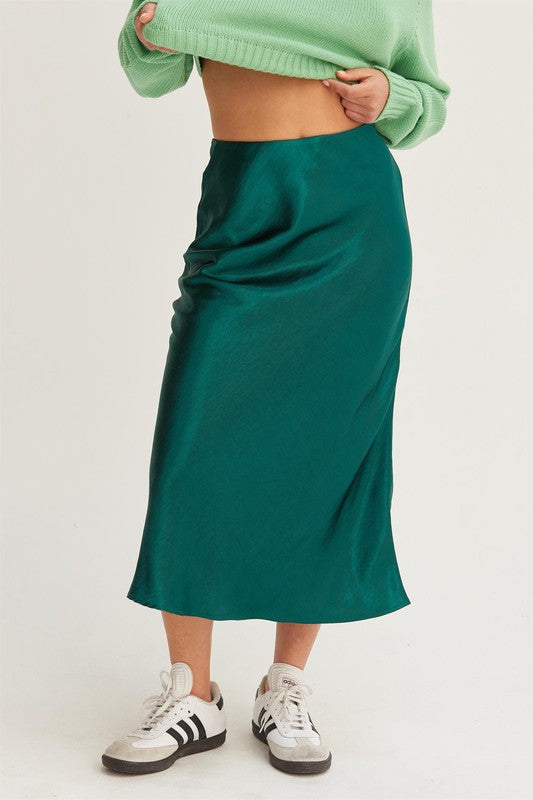 Cara Satin Maxi Skirt- Dark Green