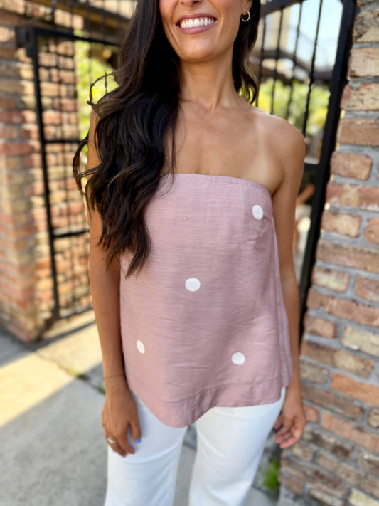 Polka Dot Strapless Top- Mocha
