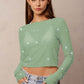 Embellished LS Mesh Top- Green