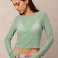 Embellished LS Mesh Top- Green