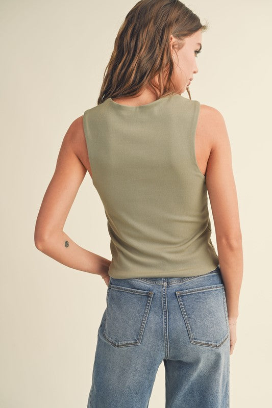 Union Square Neck Top-Sage