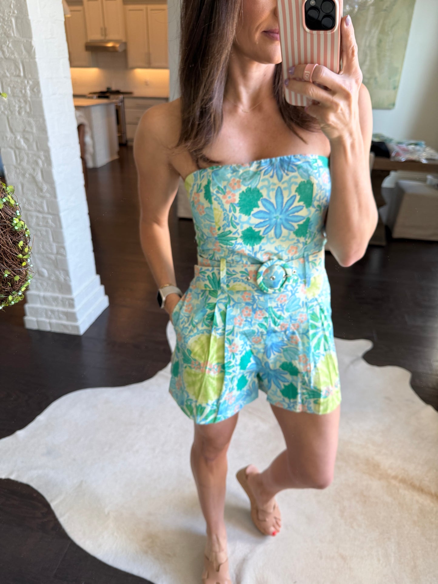 Mason Belted Romper- Lime Multi