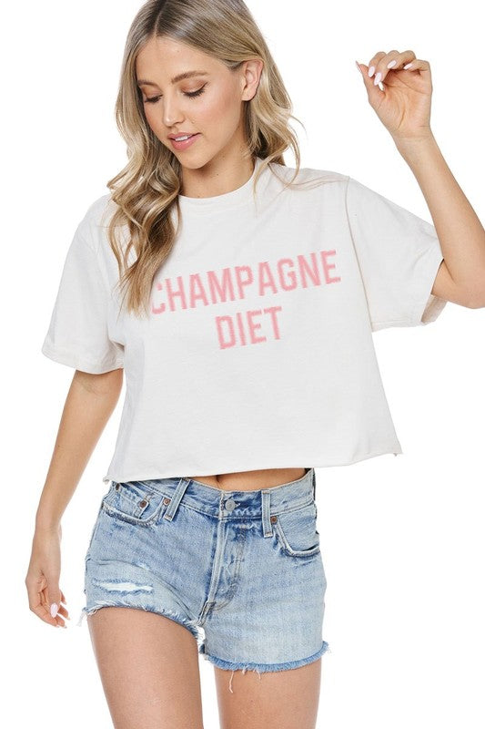 Champagne Diet Cropped Tee- Antique White