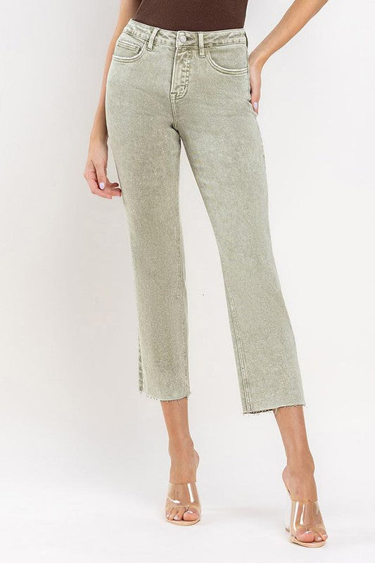 Tummy Control HR Straight Denim- Olive