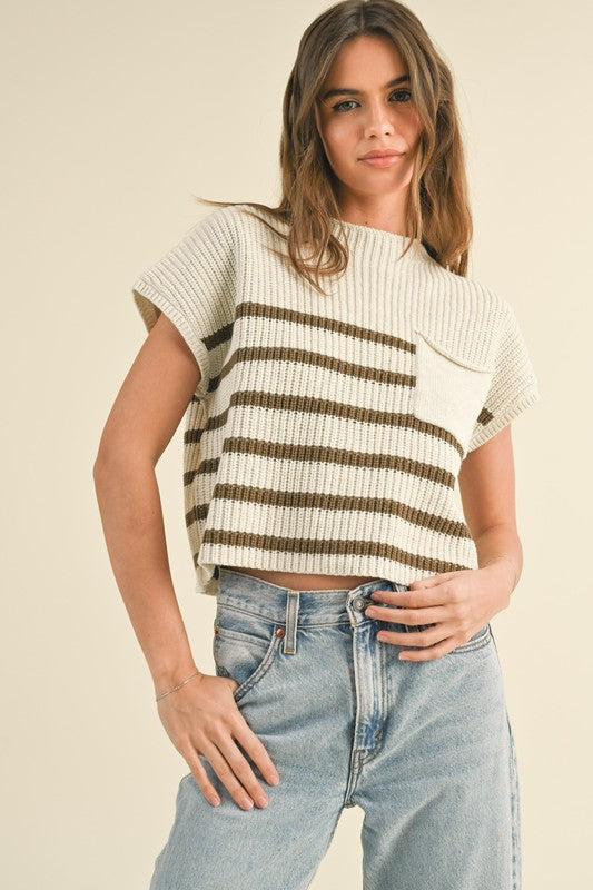 Banks Sweater Vest Top- White/Green