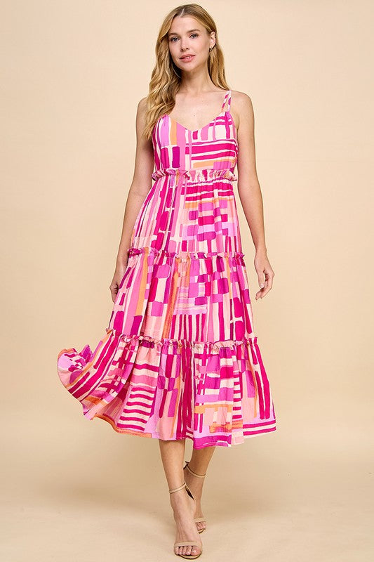 Abstract Maxi Dress- Pink