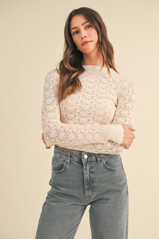 Pointelle Fitted Top- Ivory/Blush