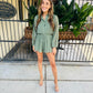 Gathering Button Up Romper- Dark Sage