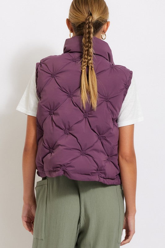 Lilly Cropped Puffer Vest- Purple