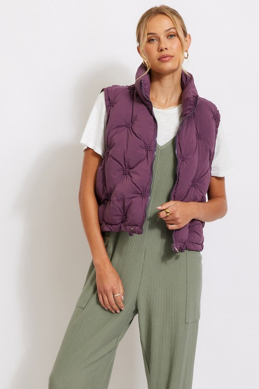 Lilly Cropped Puffer Vest- Purple