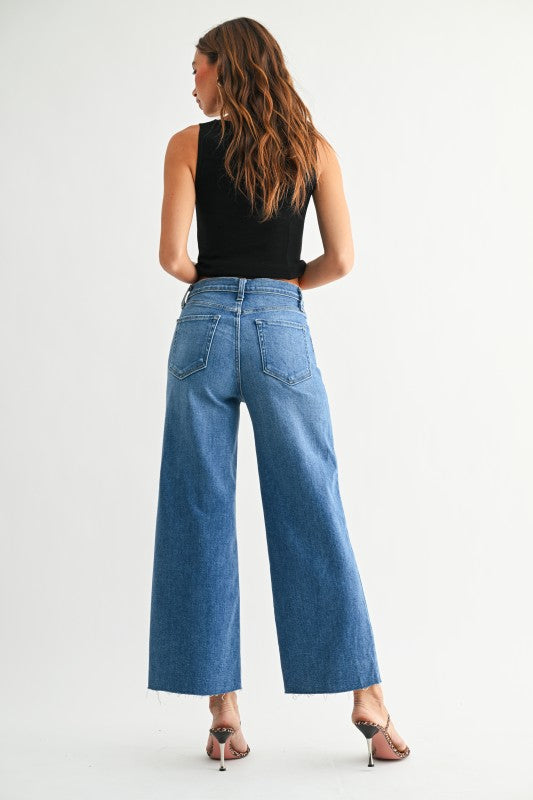 Sloane Scissor Cut Wide Leg- Med Denim