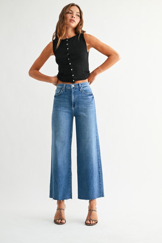 Sloane Scissor Cut Wide Leg- Med Denim