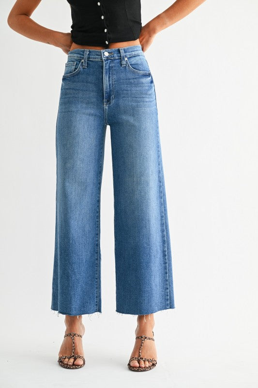 Sloane Scissor Cut Wide Leg- Med Denim