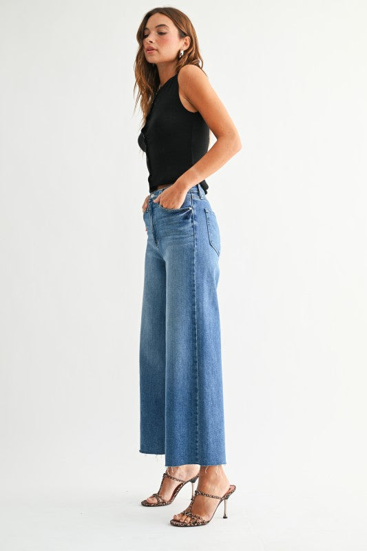 Sloane Scissor Cut Wide Leg- Med Denim