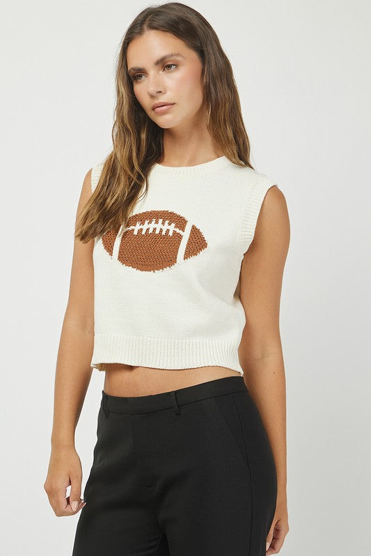 Fritz Football Sweater Tank- Ivory