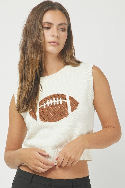 Fritz Football Sweater Tank- Ivory