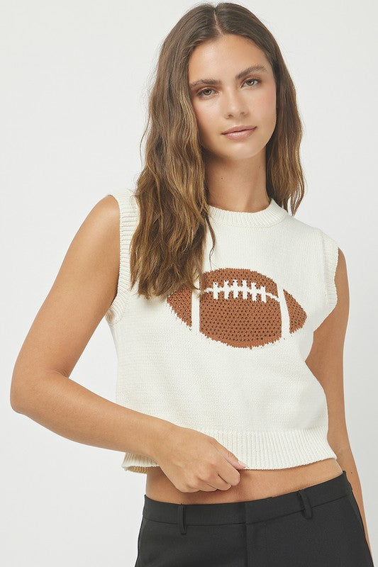 Fritz Football Sweater Tank- Ivory