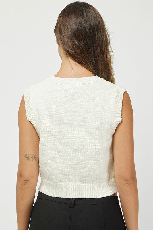 Fritz Football Sweater Tank- Ivory