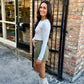 Polka Dot Scalloped Mini Skirt- Olive