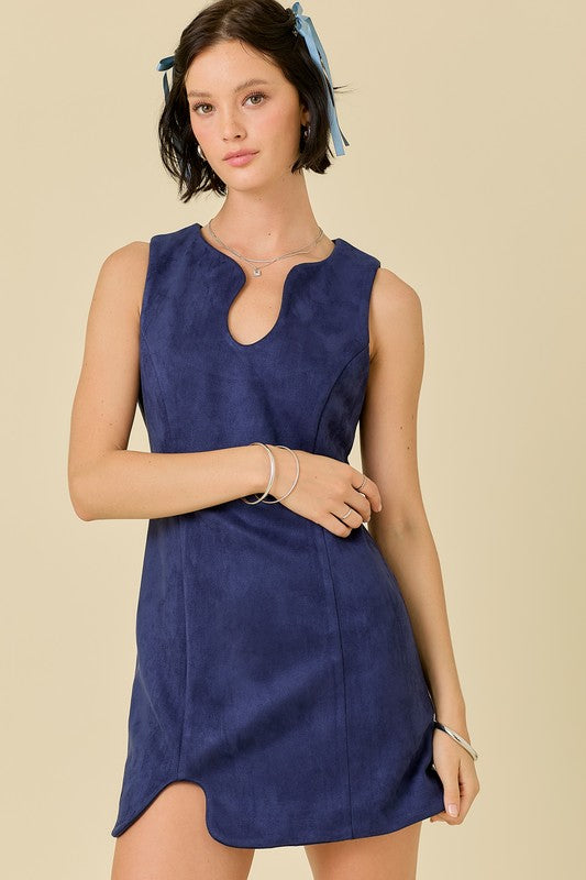 Puzzle Suede Mini Dress- Navy