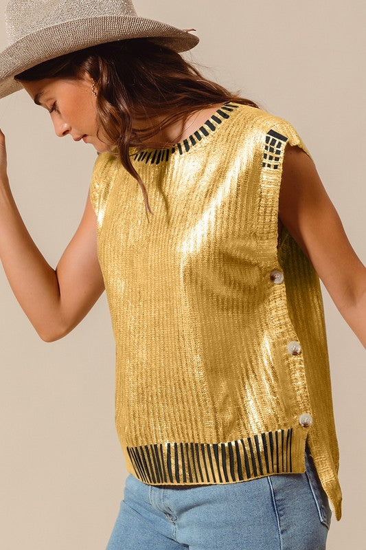 Metallic Foil Sweater- Black/Gold