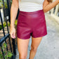 Susan High Waisted Faux Leather Shorts- Burgundy