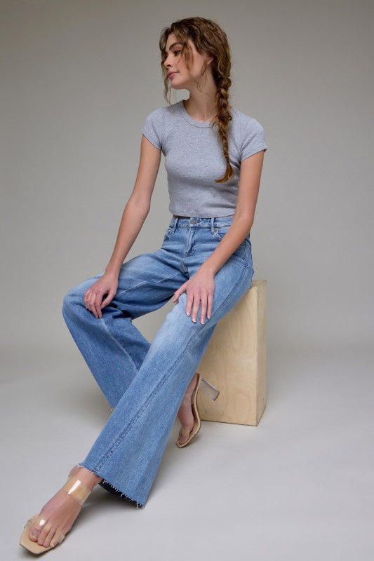 Nori Midrise Wide Leg Denim- Med Light