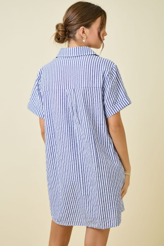 Day Striped Shirt Dress- Navy