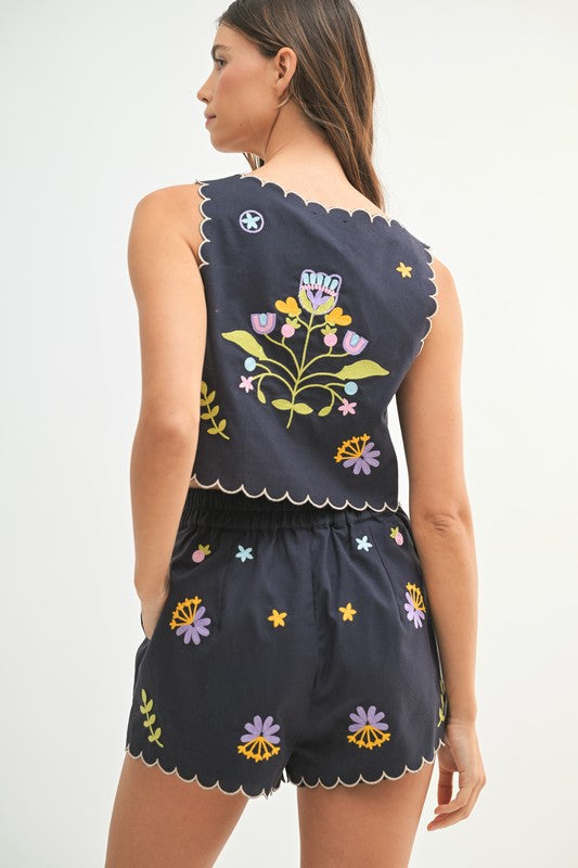 Sally Scalloped 2 PC Set- Navy