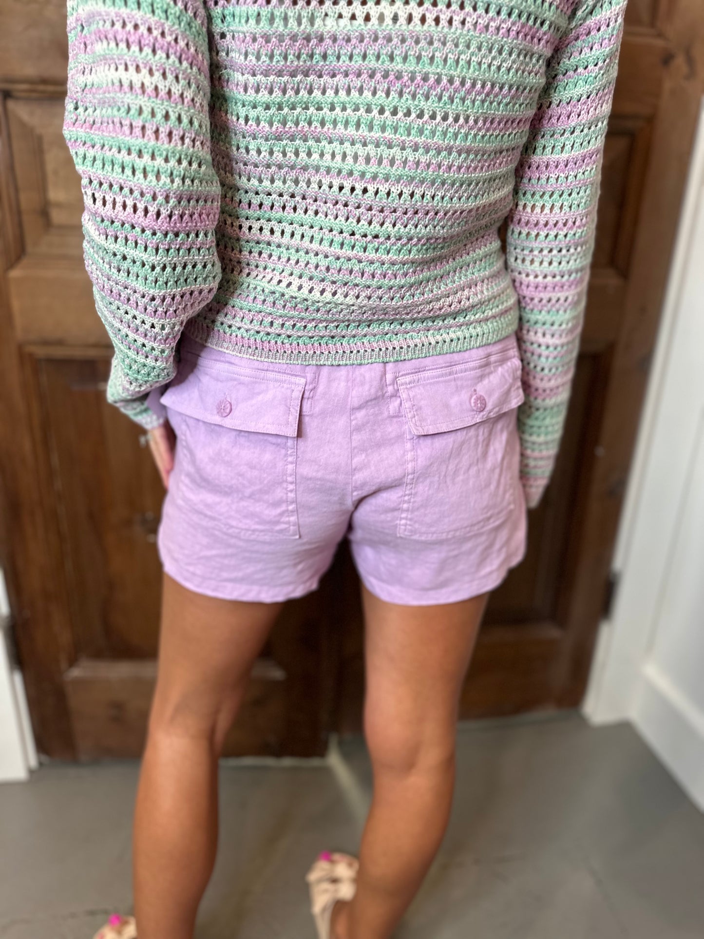 Drawcord Linen Shorts- Lavender