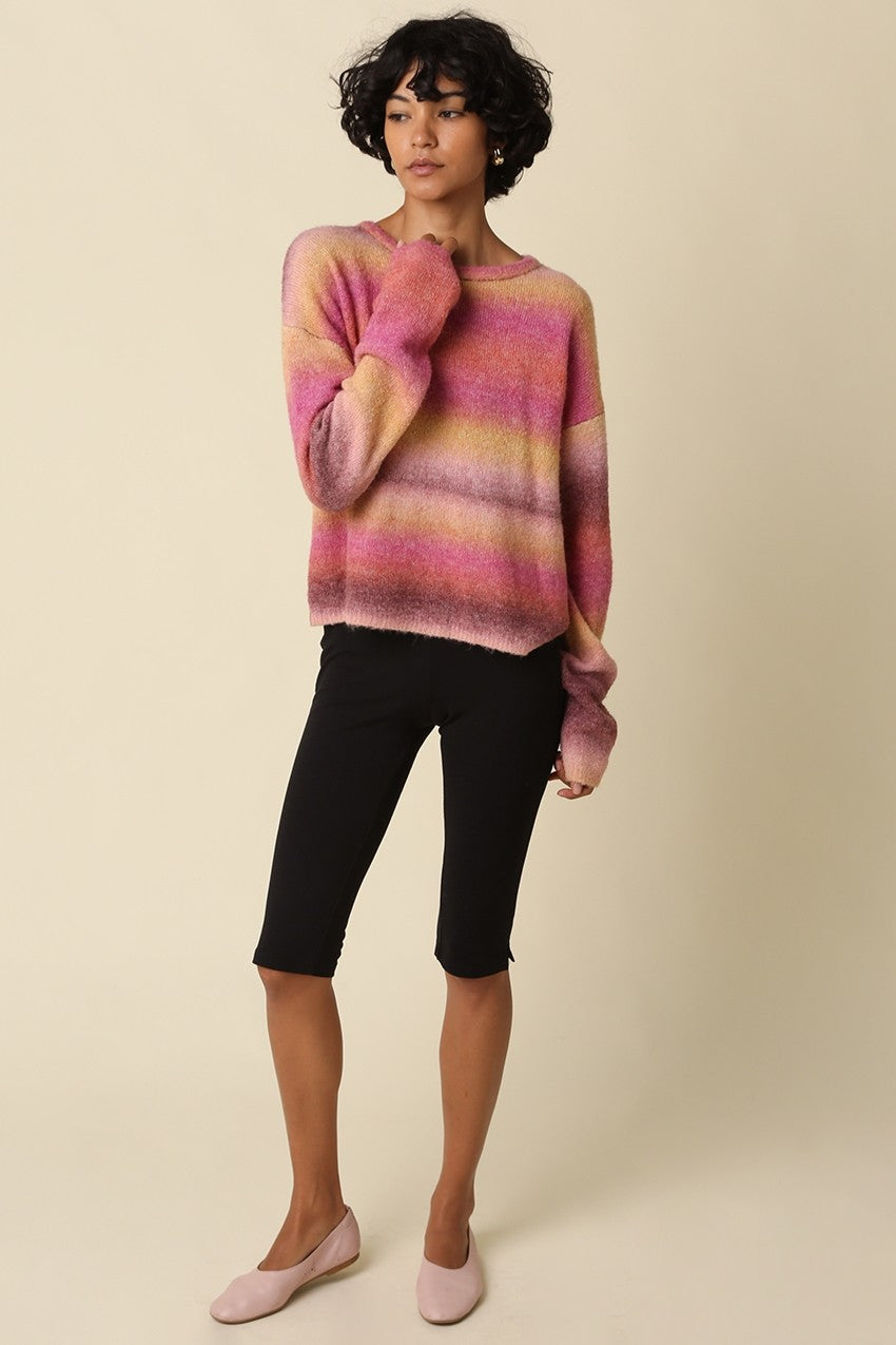Jayne Striped Brushed Sweater- Burgundy